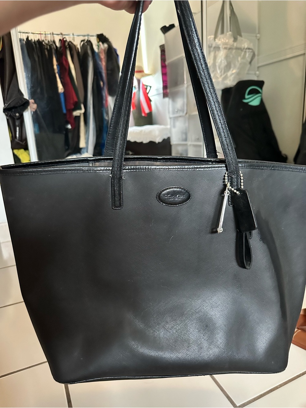 Coach Black Leather Tote with Charm
